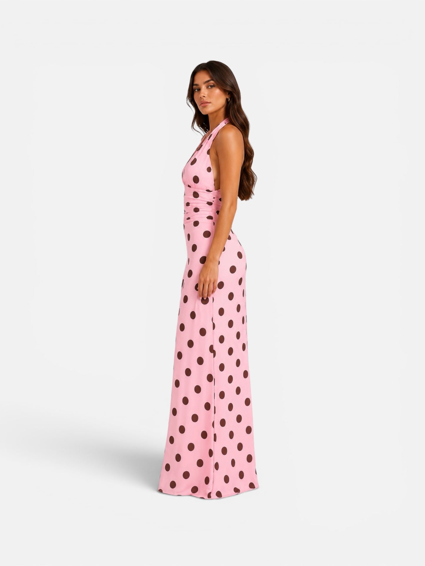 Rosé Dot Halter Maxi Dress