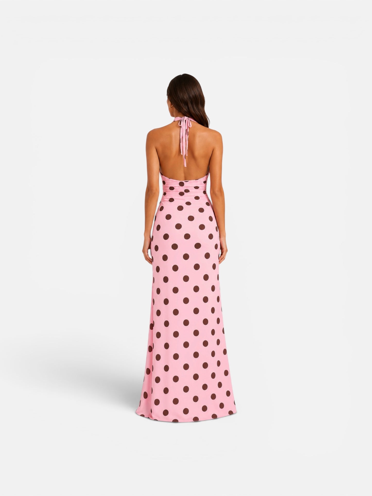 Rosé Dot Halter Maxi Dress