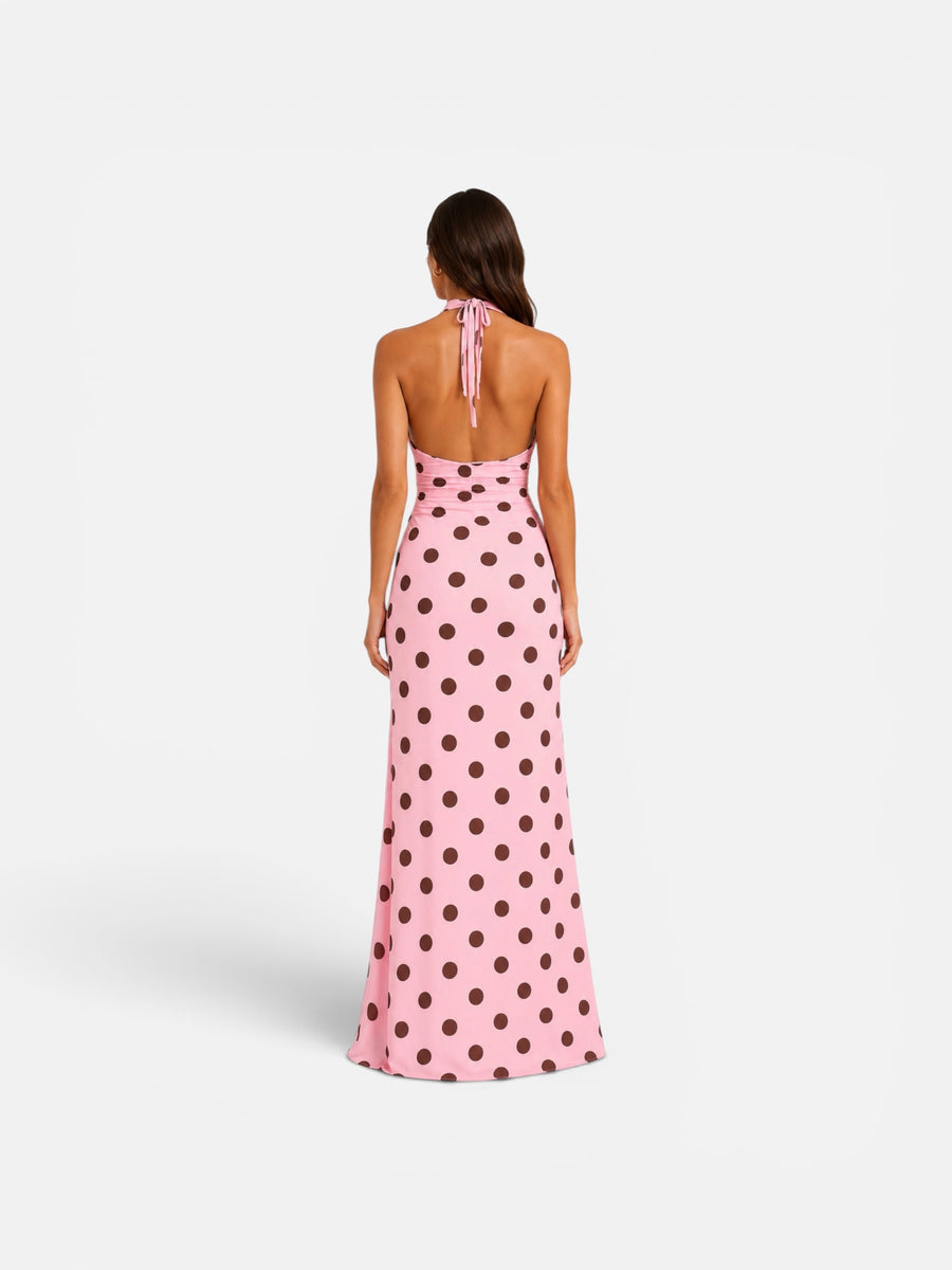 Rosé Dot Halter Maxi Dress