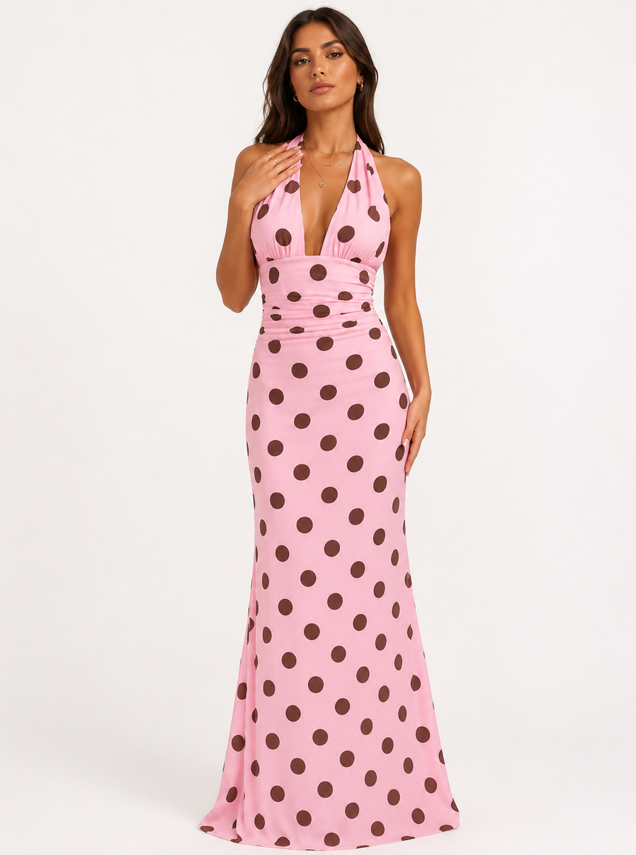 Rosé Dot Halter Maxi Dress